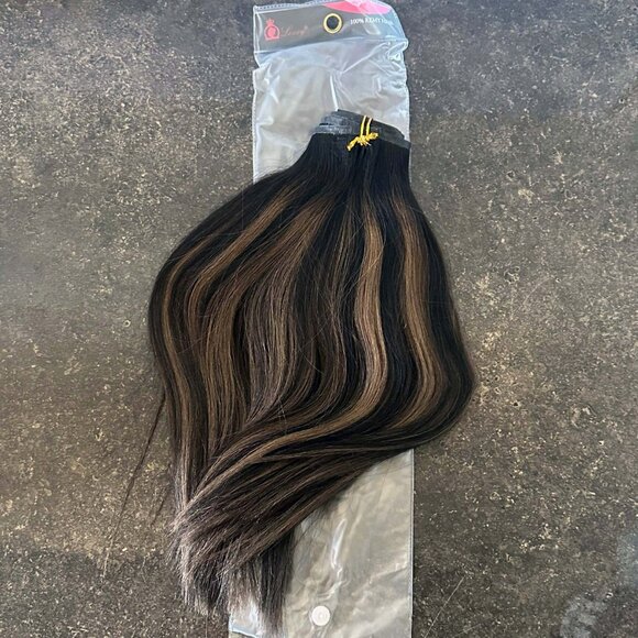 🤎 14" Real Human Hair Clip-In Extensions R1B-1B/6A // NIB! - Picture 5 of 8